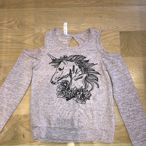 NWOT Unicorn grls Sweater Open Shoulder UltraSoft